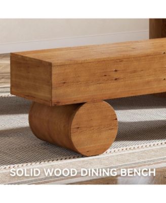 Solid Wood Dining Bench, 59” Farmhouse Indoor Long Kitchen Table Bench with Thickened Seat & Cylindrical Legs