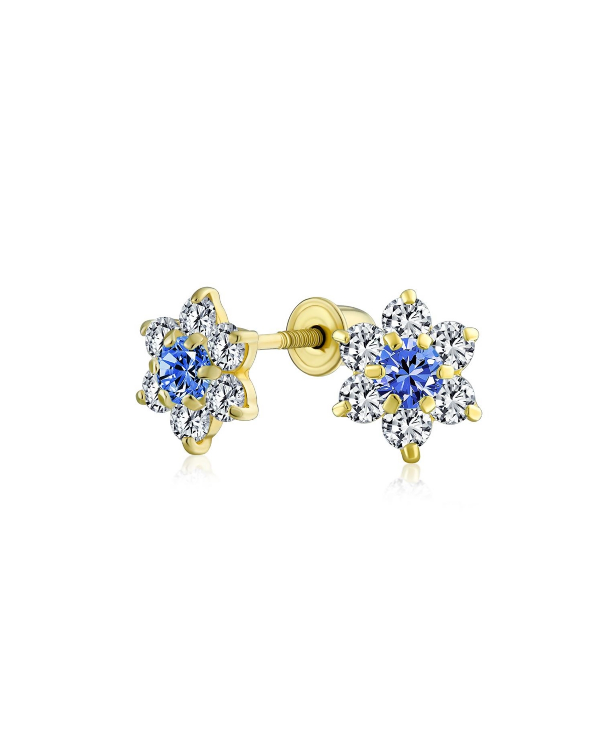 Bling Jewelry Tiny Royal Sapphire Blue Cubic Zirconia Cz Flower Stud Earrings 14K Gold Screw-back