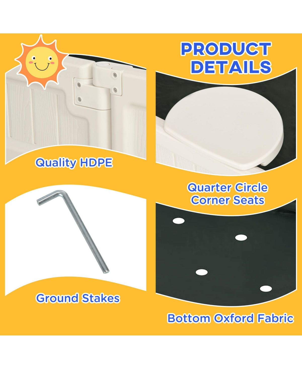 Outsunny Kids Outdoor Backyard box with Covering Liner, for 3-12 years old