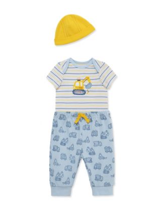 Baby Boys' Construction Short-Sleeve Bodysuit, Pants & Hat, 3-Piece Set