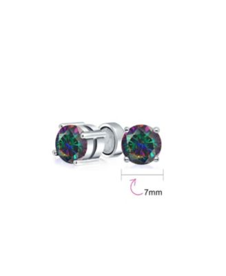 1 CT Round Mystic Rainbow  Solitaire Clip On Stud Earrings For Non Pierced .925 Sterling Silver
