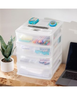 4 Drawer Desktop Countertop Storage with Organizer Lid, White