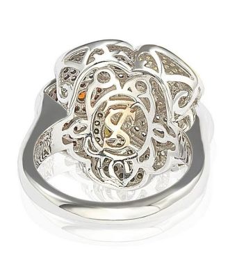 Suzy Levian Sterling Silver Cubic Zirconia Pave Multi-Color Flower Ring (20 mm)