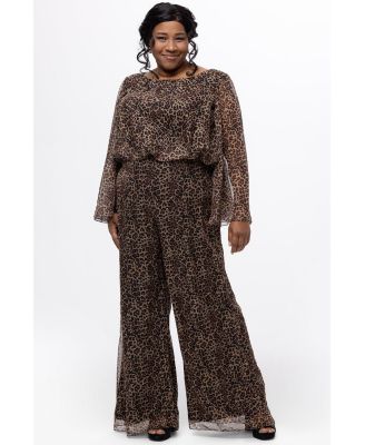 Women's Scoop Neck Wide Leg Animal Print Jumpsuit