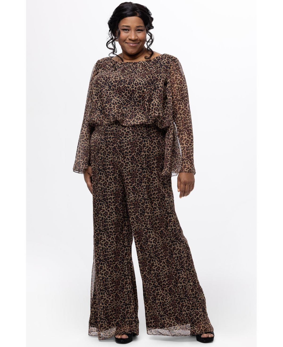 Celebrations by Sydney's Closet Women's Scoop Neck Wide Leg Animal Print Jumpsuit
