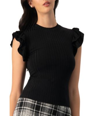 Women's Ribbed Straight Top with Ruffles