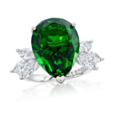 Gala Collection Sterling Silver Large Firework Pear-Cut Cubic Zirconia Marquise Burst Cocktail Ring