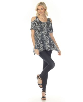 Women's Cold Shoulder Snake Print Swing Top