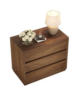 Fluted Nightstand Set of 2, 31" Wide Night Stand with 3 Storage Drawers, Farmhouse Oversized Bedside Table Modern Large End Side Table