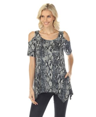 Women's Cold Shoulder Snake Print Swing Top