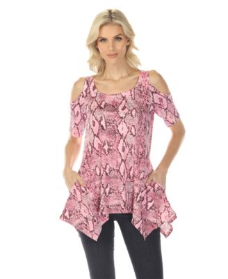 Women's Cold Shoulder Snake Print Swing Top