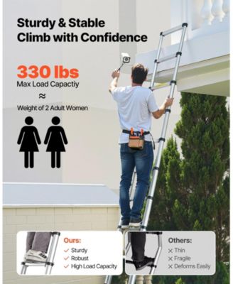 12.5 ft Telescoping Ladder, Aluminum One-Touch Retraction Extension Ladder, 330 lb Capacity, Non-Slip Feet, Lightweight Design