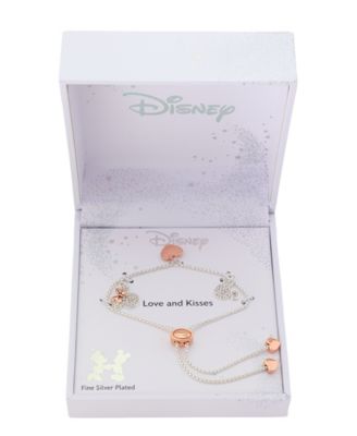 Unwritten Crystal Mickey and Minnie Mouse Rose Gold-Plated Hearts Charm Bracelet