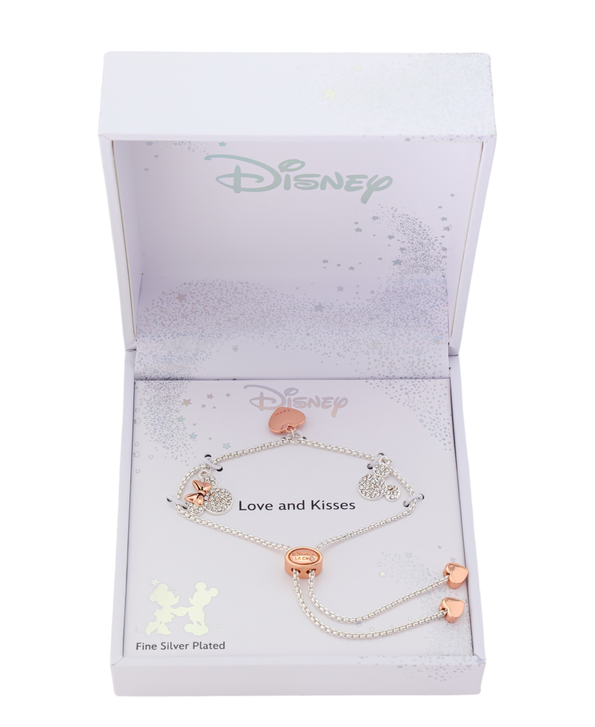 Disney Unwritten Crystal Mickey and Minnie Mouse Rose Gold-Plated Hearts Charm Bracelet