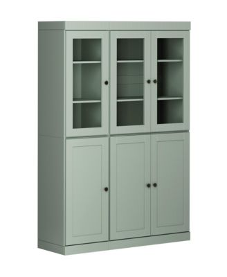 100% Solid Wood 48.5" Pantry China Cabinet with Clear Glass, Shaker Doors & Adjustable Shelves