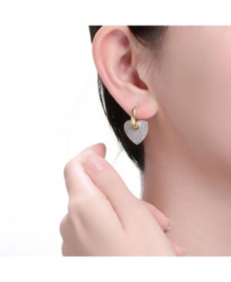 Dazzling 14K Gold Plated Heart Dangle Infinity Hoop Earrings