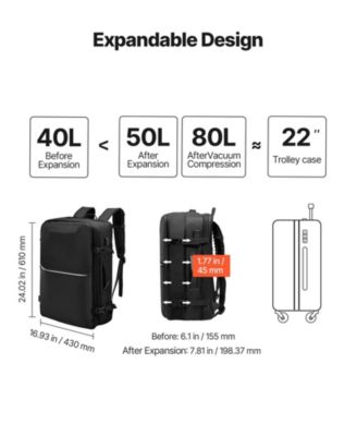 80L Vacuum Seal Compression Travel Backpack with Pump, Expandable, TSA-Approved Lock, Water-Resistant Carry-On Luggage, Black