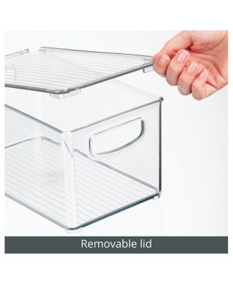 Deep Plastic Bathroom Storage Box, Lid/Built-In Handles, 8 Pack, Clear