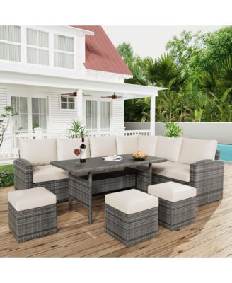 7-Piece Outdoor Patio Set with Wicker Rattan Dining Table