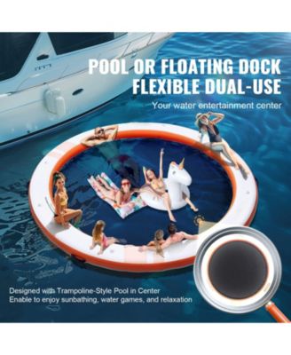 Inflatable Floating Dock Platform, ø8FT Dock with ø5FT Trampoline Mesh Pool, Non-Slip Water Mat, Portable Bag, Detachable Ladder