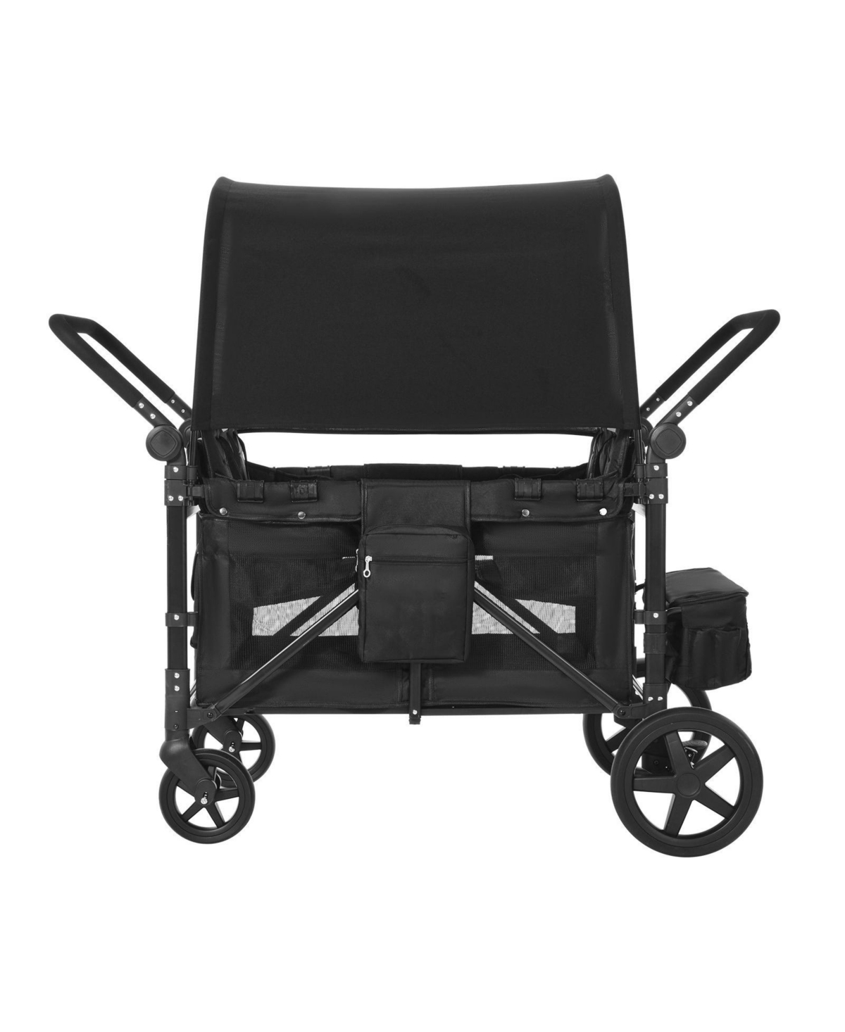 Mecale Wagon Stroller for 4 Kids, Collapsible Push Pull Quad Stroller with Adjustable Handle, 5-Point Harness, Removable Canopy, Black, 330 lbs Load