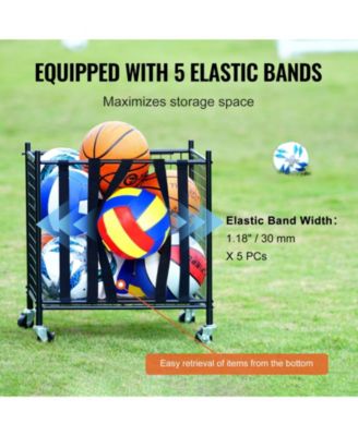 Rolling Sports Ball Storage Cart, Lockable Basketball Cage, Elastic Straps, Steel Equipment Organizer for Indoor or Outdoor Use