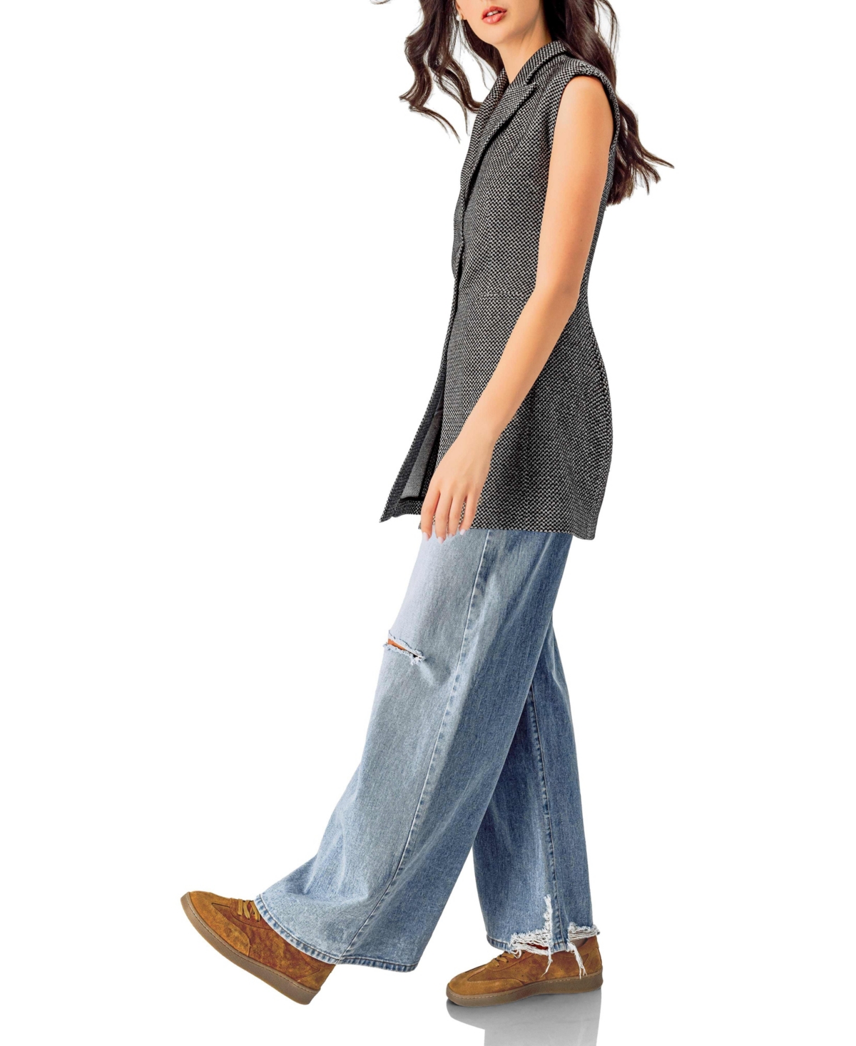 Ivonne Women's Long Checkered Vest