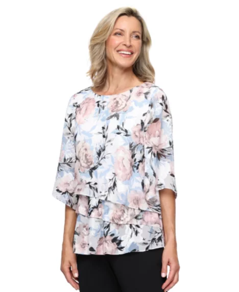 Petite Printed Burno Boat Neck Top - Ivory Multi