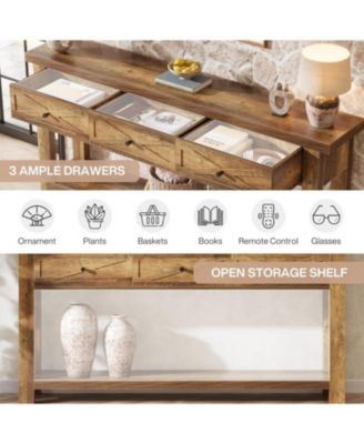 Console Table with 3 Drawers, Extra Long Farmhouse Entryway Table with Storage Shelf