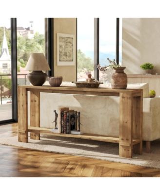 Solid Wood Console Table, Farmhouse 2-Tier Sofa Table for Behind Couch