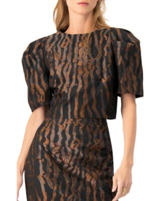 Women's Short Puff Sleeve Jacquard Blouse