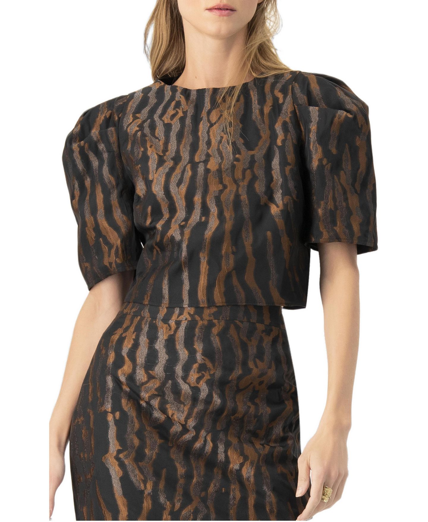 Женская блузка Ivonne Short Puff Sleeve Jacquard, цвет: Чёрный — фото 1