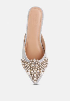 Women's Women Astre Pearl Embellished Shimmer Mules