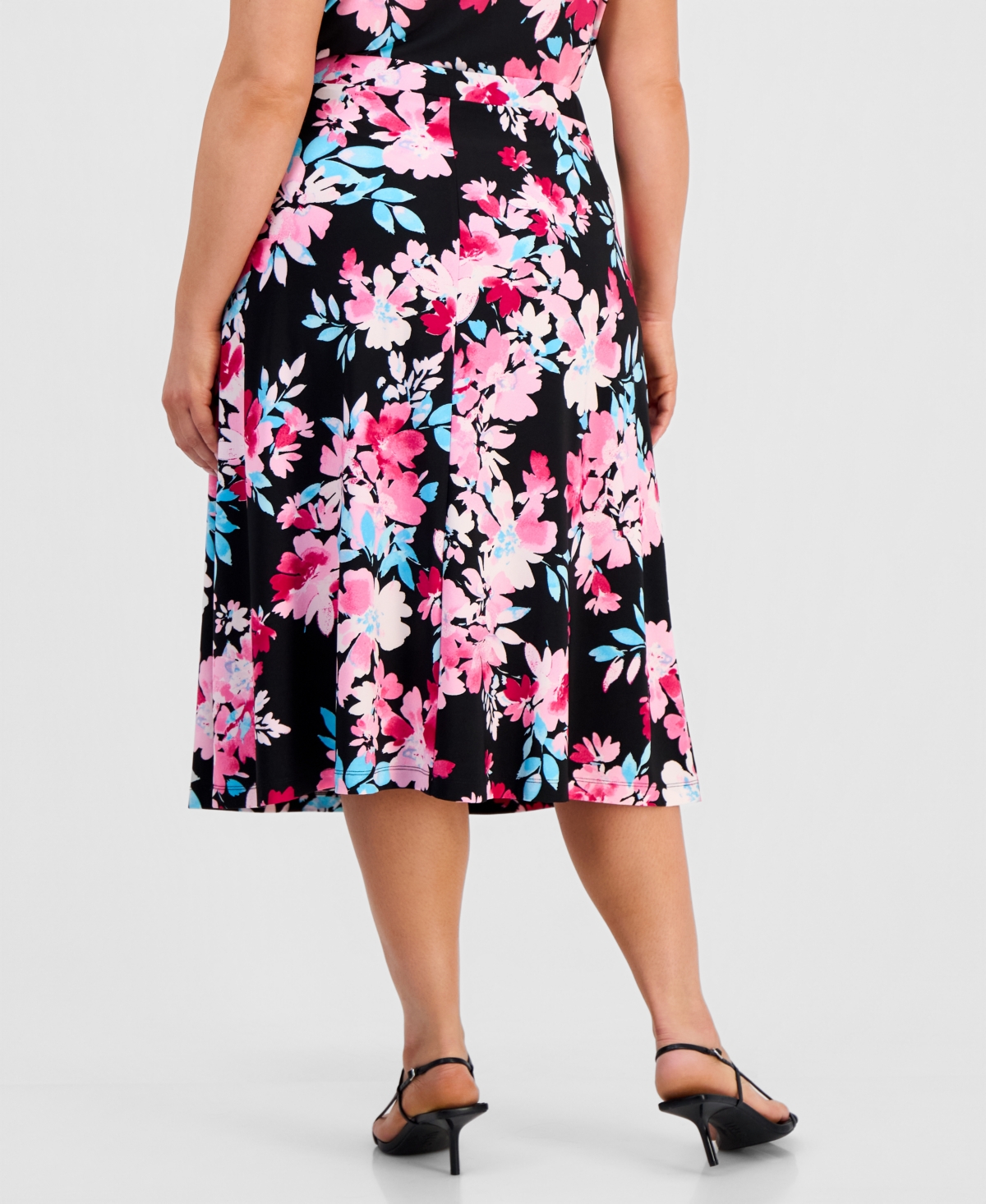 Kasper Plus Pull-On Floral Midi Skirt