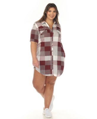 Plus Size Short Sleeve Plaid Button-Down Shirt Dress