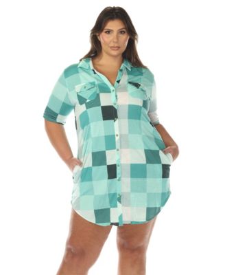 Plus Size Short Sleeve Plaid Button-Down Shirt Dress