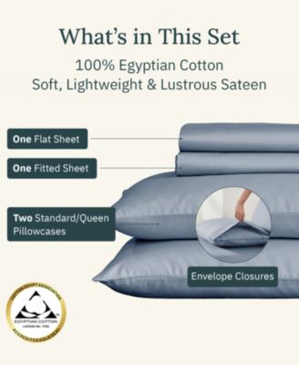 California Design Den 100% Egyptian Cotton Sheets, 4 Pc Queen Size Deep Pocket Bed Sheets Set, Sateen Sheets by California Design Den