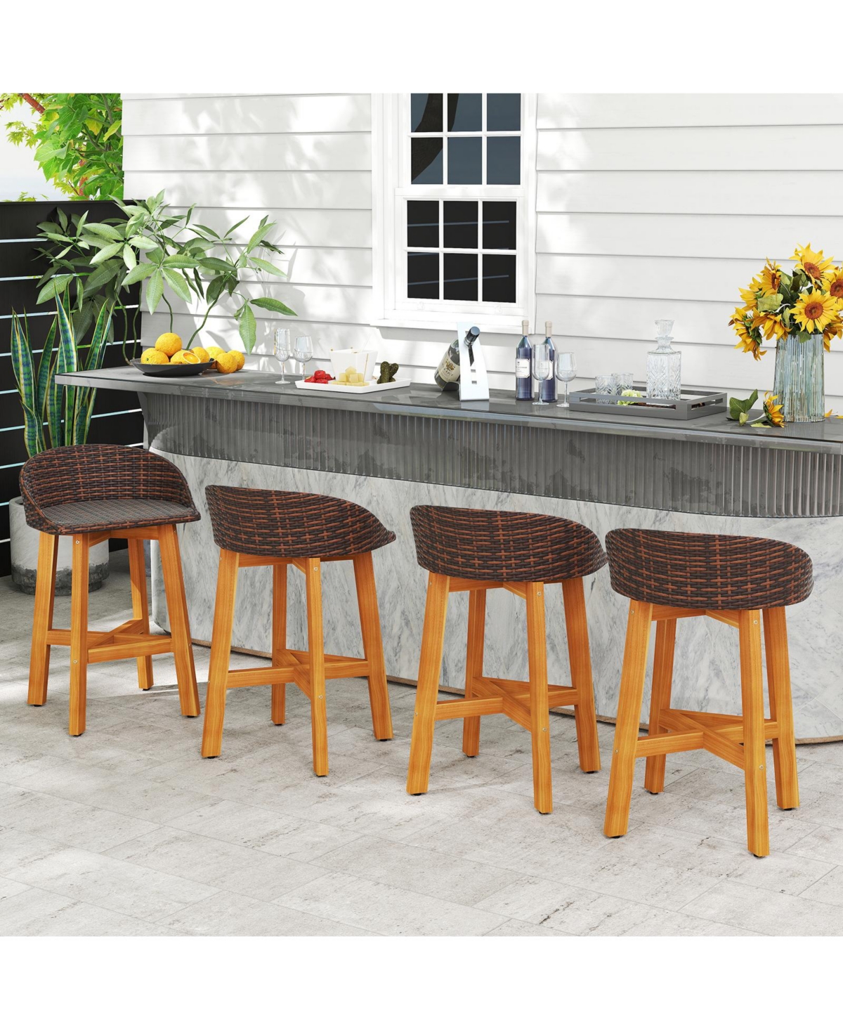 Slickblue 2-Piece Ergonomic Faux Rattan Bar Chairs for Patio