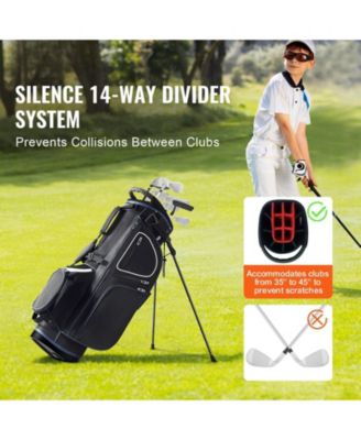 Golf Cart Bag with Stand, 14-Way Divider Top, 35", 11 Pockets, Handles, Dust Cover & Detachable Dual Strap, Black/White