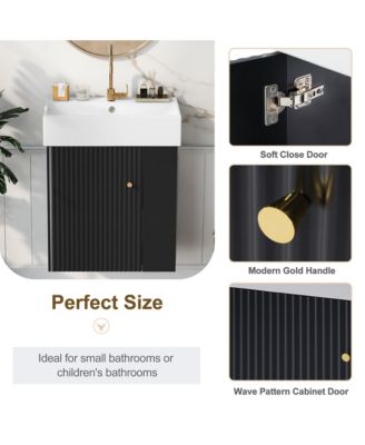 22 in. Modern Floating Bathroom Vanity with Ceramic Basin and Right Side Storage for Small Bathrooms