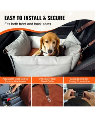 Waterproof Dog Car Booster Seat w/ Side Handles, Storage Pocket & Safety Leash, PP Cotton Fill, Small Dog Car Bed up to 25 lb