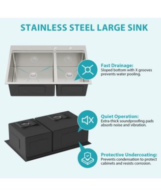 33x22x10inch Topmount Double Bowl Kitchen Sink 16 Gauge 60 and 40 Split Brushed Nickel