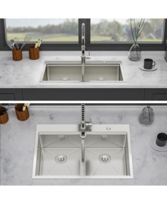 36x22x10inch Topmount Double Bowl Kitchen Sink 16 Gauge Stainless Steel Split Brushed Nickel