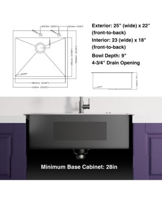 25x22inch Gunmetal Black Kitchen Sink Topmount Stainless Steel 18 Gauge
