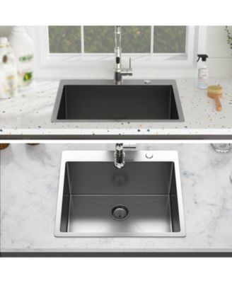 25x22x12inch Gunmetal Black Drop In Laundry Utility Sink 16 Gauge T304 Stainless Steel 12 Inch Deep Single Bowl Above Counter Sink