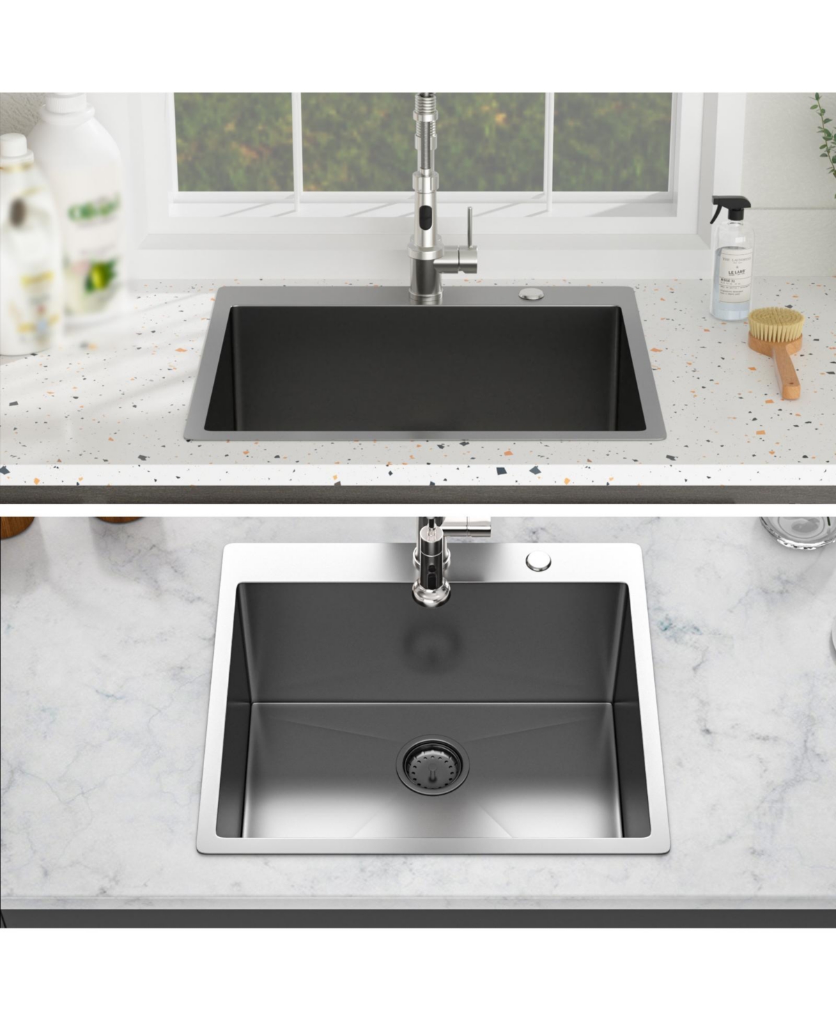 flynama 25x22x12inch Gunmetal Black Drop In Laundry Utility Sink 16 Gauge T304 Stainless Steel 12 Inch Deep Single Bowl Above Counter Sink