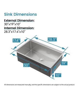 30x19inch Stainless Steel Kitchen Sink Single Bowl Undermount Handmade with Cutting Board