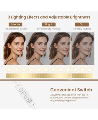 Makeup Table with Mirror, LED Bulbs and Power Outlet Vanity Desk with 3 Drawers and Storage Shelves Dressing Table for Bedroom Dressing Room