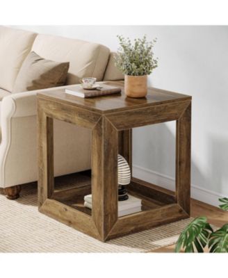 Farmhouse End Table Set of 2, 20" Large Square Side Table with Storage Shelf, Rustic Wood Nightstand for Bedroom, Living Room, and Office