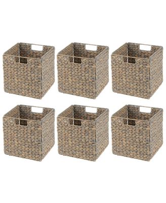 Hyacinth Woven Cube Bin Basket Organizer, Handles, 6 Pack, Gray Wash